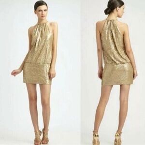 Laundry by Shelli Segal gold sequin halter dress
